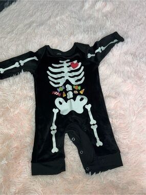 Baby Starters Black Skeleton Romper with Red Heart and Multicolor Candy